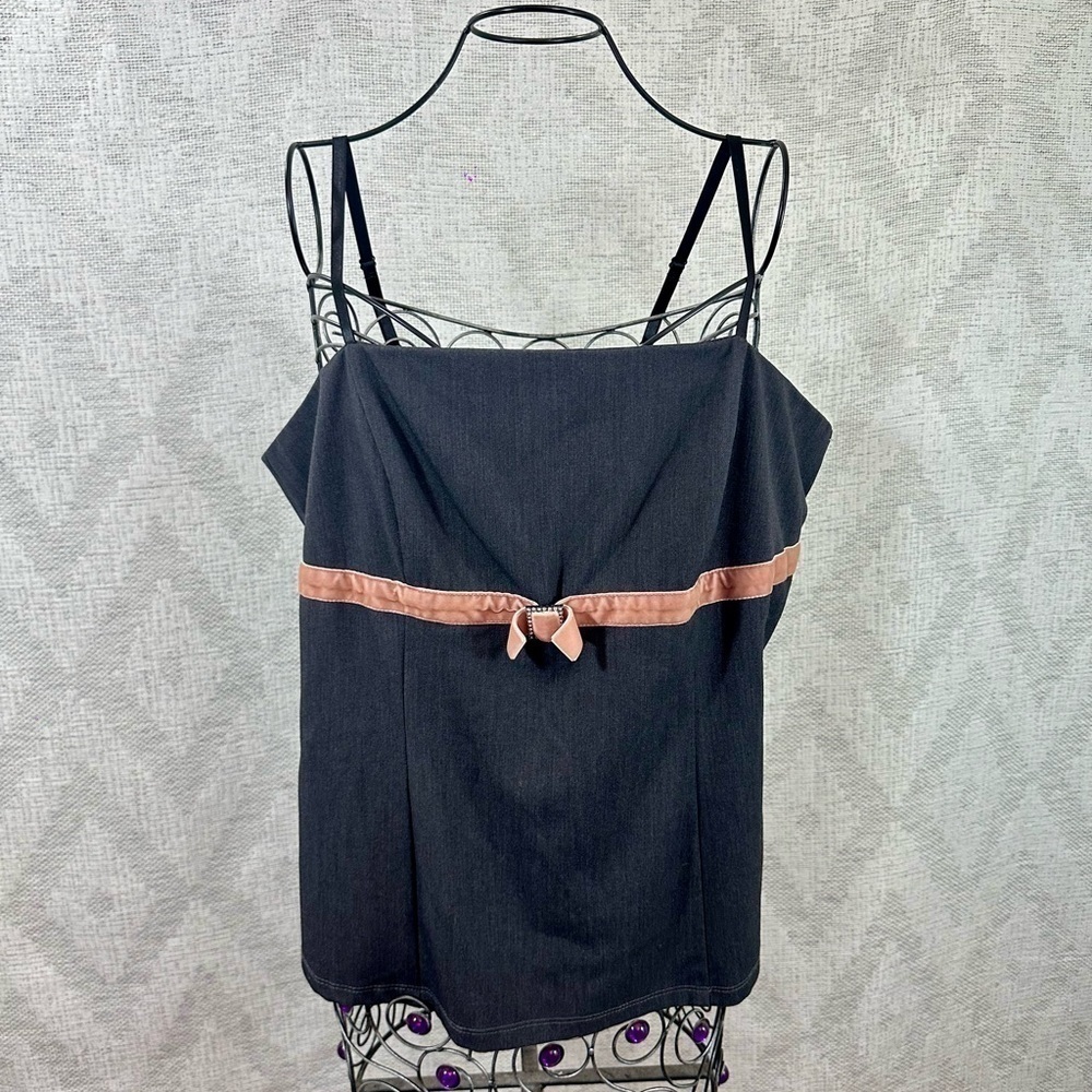 Y2k Toto Grey Top With Pink Velvet Bow Size 3xl